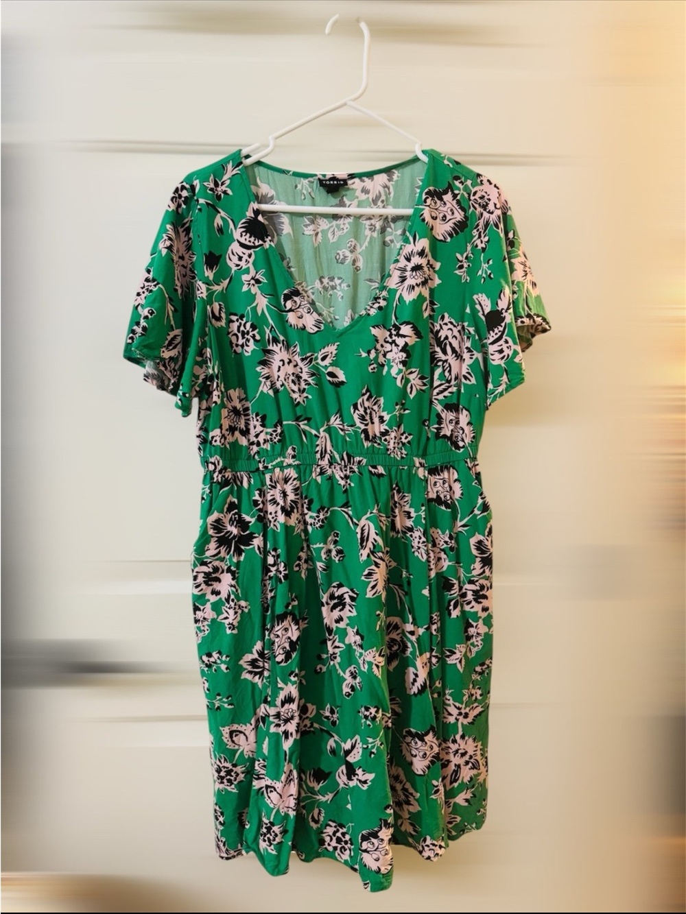 torrid Green Floral Mini Dress with Pink & Black Accents